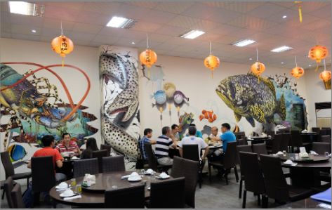 张家界海鲜餐厅墙体彩绘